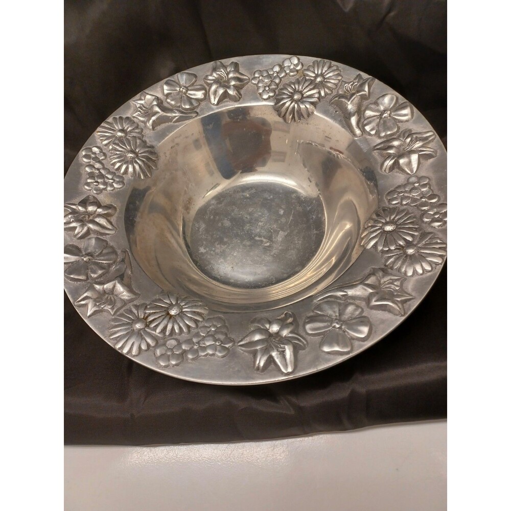 Mariposa Pewter Floral Pattern On Rim Bowl 14"X 4" Brilliante Of Mexico City